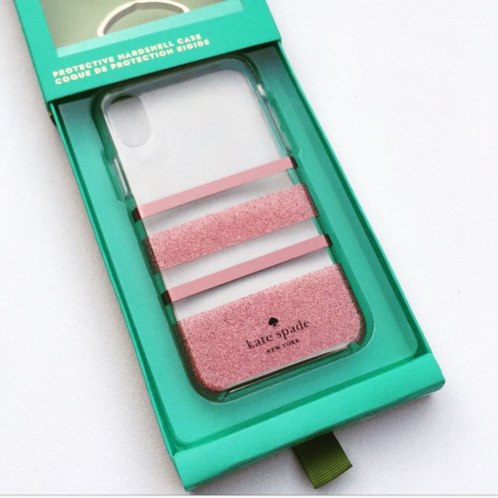 New Kate Spade Sleek Pink Glitter IPhone X Case - Picture 1 of 6